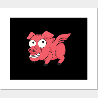 Pig Wings Retro Cartoon Funny Flying Piglet BBQ Posters and Art